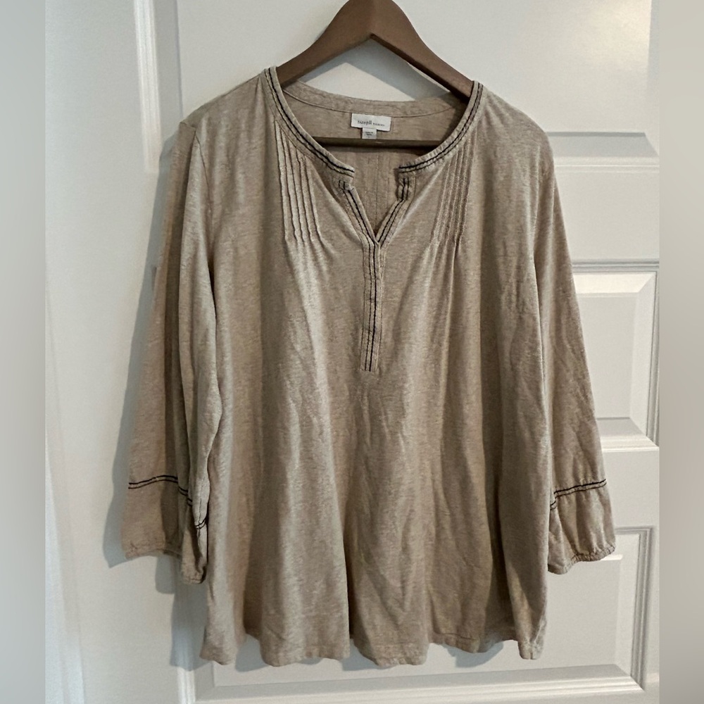 J Jill Pure Jill Long Sleeve Embroidered  Top Tan Size L Tall